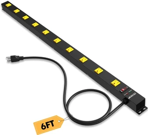 10 Outlet Long Power Strip Wide Spaced Metal Power Strip with 6FT Cord Heavy Duty Industrial Power Strip for Work Bench Garage Shop, Overload 2100J Protection Switch, ETL Listed (15A/1875W), Black 10 Outlet Long Power Strip Wide Spaced Metal Power Strip with 6FT Cord Heavy Duty Industrial Power Strip for Work Bench Garage Shop, Overload 2100J Protection Switch, ETL Listed (15A/1875W), Black