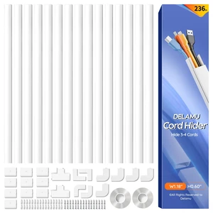 236in Cord Hider, Professional Cable Cover Kit for Wall, TV Wire Hider for Wall Mounted TV, Raceway Cover on Management Wires, Cable Concealer, 1.18'' H x 0.60'' W, White 236in Cord Hider, Professional Cable Cover Kit for Wall, TV Wire Hider for Wall Mounted TV, Raceway Cover on Management Wires, Cable Concealer, 1.18'' H x 0.60'' W, White