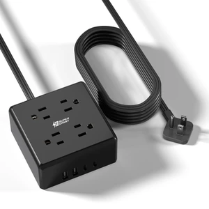 5Ft Extension Cord, Flat Plug Power Strip Surge Protector 900J, 4 Outlets & 4 USB (2 USB-C) Charging Station for Nightstand, Office, College Dorm, Essentials, Hotel, RV, Black 5Ft Extension Cord, Flat Plug Power Strip Surge Protector 900J, 4 Outlets & 4 USB (2 USB-C) Charging Station for Nightstand, Office, College Dorm, Essentials, Hotel, RV, Black