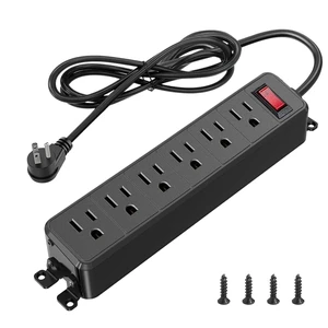 6 Outlet Small Power Strip, Black, Mountable, 5 ft Cord Wall Mount, Overload Protection Switch, 16AWG Flat Plug Extension Cord, for Home, Office, School, ETL Listed 6 Outlet Small Power Strip, Black, Mountable, 5 ft Cord Wall Mount, Overload Protection Switch, 16AWG Flat Plug Extension Cord, for Home, Office, School, ETL Listed