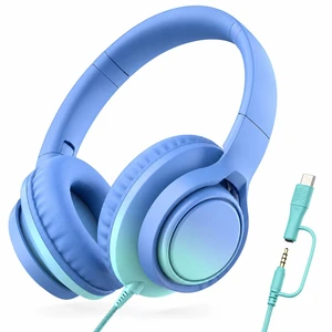 Kids Wired Headphones, 85/94dB, Mic, USB-C Adapter, Sky Blue 85/94dB volume control, foldable over-ear design, built-in mic, 3.5mm jack, and USB-C adapter for school and travel Kids Wired Headphones, 85/94dB, Mic, USB-C Adapter, Sky Blue 85/94dB volume control, foldable over-ear design, built-in mic, 3.5mm jack, and USB-C adapter for school and travel