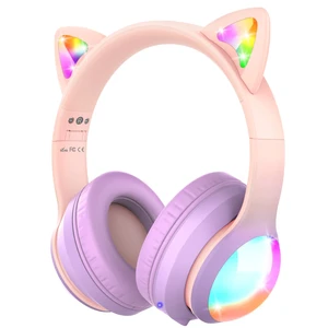 Kids Bluetooth 5.2 Headphones with LED Cat Ears (85/94dB Safe Volume Limit) Foldable Wireless or Wired Headset with 100hr Play Time and 3.5mm Cable for School/Travel - Light Pink/Light Purple Kids Bluetooth 5.2 Headphones with LED Cat Ears (85/94dB Safe Volume Limit) Foldable Wireless or Wired Headset with 100hr Play Time and 3.5mm Cable for School/Travel - Light Pink/Light Purple