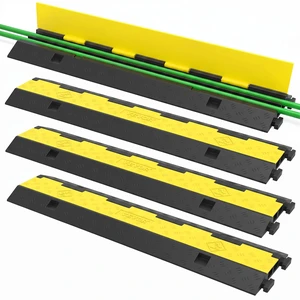 Cable Protector Ramp, 4 Packs 2 Channels Rubber Modular Speed Bumps Rated 11000 LBS Load Capacity, Protective Wire Cord Ramp Driveway Rubber Traffic Speed Bumps Hump Cable Protector Cable Protector Ramp, 4 Packs 2 Channels Rubber Modular Speed Bumps Rated 11000 LBS Load Capacity, Protective Wire Cord Ramp Driveway Rubber Traffic Speed Bumps Hump Cable Protector