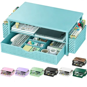 Computer Monitor Stand with Drawer and 2 Pen Holders, Blue Double layer storage Computer Stand Monitor Riser Office Organization for Desk Computer Monitor Stand with Drawer and 2 Pen Holders, Blue Double layer storage Computer Stand Monitor Riser Office Organization for Desk