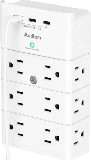Multi Plug Wall Outlet, Surge Protector Wall Mount with 12 Outlet Extender 4 Sides and 3 USB Ports (2 USB-C), Outlet Splitter Power Strip for Home Office Dorm Room Essentials, White Multi Plug Wall Outlet, Surge Protector Wall Mount with 12 Outlet Extender 4 Sides and 3 USB Ports (2 USB-C), Outlet Splitter Power Strip for Home Office Dorm Room Essentials, White