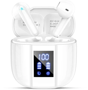 Wireless Earbuds, Bluetooth 5.4 Headphones, 48H, Stereo Ear Buds, LED Display Earphones with Mic, IP7 Waterproof In EarBud, Comfort Fit, Bluetooth Earbuds for Phone Android iOS, Sport, Walk, White Wireless Earbuds, Bluetooth 5.4 Headphones, 48H, Stereo Ear Buds, LED Display Earphones with Mic, IP7 Waterproof In EarBud, Comfort Fit, Bluetooth Earbuds for Phone Android iOS, Sport, Walk, White