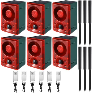 6 Pcs Solar Outdoor Motion Sensor Alarm with Stake Gunshot Sound Dog Barking 3 Modes Support Recording & Adjustable Volume USB Charging 129 dB Loud Noise Maker for Animal Deterrent, Red 6 Pcs Solar Outdoor Motion Sensor Alarm with Stake Gunshot Sound Dog Barking 3 Modes Support Recording & Adjustable Volume USB Charging 129 dB Loud Noise Maker for Animal Deterrent, Red