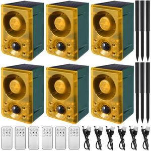 6 Pcs Solar Outdoor Motion Sensor Alarm with Stake 129 dB, Yellow Gunshot Sound Dog Barking 3 Modes Support Recording Adjustable Volume USB Charging Loud Noise Maker for Animal Deterrent 6 Pcs Solar Outdoor Motion Sensor Alarm with Stake 129 dB, Yellow Gunshot Sound Dog Barking 3 Modes Support Recording Adjustable Volume USB Charging Loud Noise Maker for Animal Deterrent