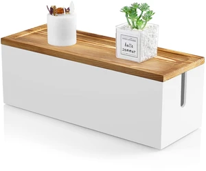Large Cable Management Box, Wooden Cord Organizer Box for Desk, Floor, Office to Hide Extension Cords Power Stripes Surge Protectors Chargers Wires, White Large Cable Management Box, Wooden Cord Organizer Box for Desk, Floor, Office to Hide Extension Cords Power Stripes Surge Protectors Chargers Wires, White