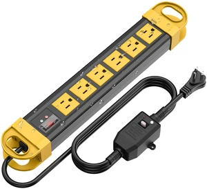 GFCI Outdoor Power Strip Weatherproof IPX6 Waterproof, Yellow 6FT Surge Protector 2700J with 6 Plug Extender Port, Exterior Long Extension Cord with Multiple Outlet for Garden Christmas Decor GFCI Outdoor Power Strip Weatherproof IPX6 Waterproof, Yellow 6FT Surge Protector 2700J with 6 Plug Extender Port, Exterior Long Extension Cord with Multiple Outlet for Garden Christmas Decor
