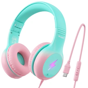 Kids USB C Headphones for School, Safe Listening Wired Over-Ear Headphones with LED Lights, Volume Limiter & Microphone, Foldable Design for iPhone 16/ 17, iPad, Tablet Kids USB C Headphones for School, Safe Listening Wired Over-Ear Headphones with LED Lights, Volume Limiter & Microphone, Foldable Design for iPhone 16/ 17, iPad, Tablet