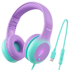 Kids USB C Headphones for School, Safe Listening Wired Over-Ear Headphones with LED Lights, Volume Limiter & Microphone, Foldable Design for iPhone 16/ 17, iPad, Tablet Kids USB C Headphones for School, Safe Listening Wired Over-Ear Headphones with LED Lights, Volume Limiter & Microphone, Foldable Design for iPhone 16/ 17, iPad, Tablet