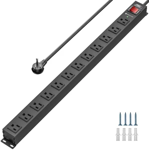 12-Outlet Metal Long Power Strip with 2100J Surge Protector Heavy Duty Mountable Power Strip,Wide Spaced, 6Ft Cord (15A/1875W) 12-Outlet Metal Long Power Strip with 2100J Surge Protector Heavy Duty Mountable Power Strip,Wide Spaced, 6Ft Cord (15A/1875W)