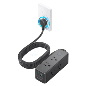 360 Rotating Plug Surge Protector Power Strip with USB C PD20W, Black 6 Widely Spaced Outlets, 1440J Surge Protection, Wall-Mountable Design, 10ft Flat Extension Cord for Home Office Dormitory 360 Rotating Plug Surge Protector Power Strip with USB C PD20W, Black 6 Widely Spaced Outlets, 1440J Surge Protection, Wall-Mountable Design, 10ft Flat Extension Cord for Home Office Dormitory
