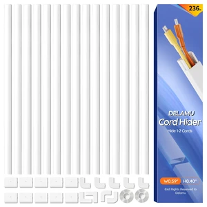 236in Cord Hider, Professional Cable Cover Kit for Wall, TV Wire Hider for Wall Mounted TV, Raceway Cover on Management Wires, Cable Concealer, 0.59'' H x 0.40'' W, White 236in Cord Hider, Professional Cable Cover Kit for Wall, TV Wire Hider for Wall Mounted TV, Raceway Cover on Management Wires, Cable Concealer, 0.59'' H x 0.40'' W, White