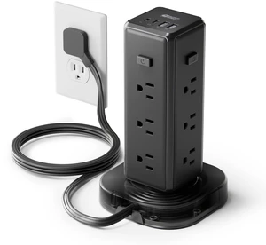 Tower Power Strip Surge Protector, Retractable Extension Cord 4 Individual Switches, 12 AC 4 USB (2 USB C), 1050J, Flat Plug, 10Ft Flat Cord, Desk Charging Station for Home Office Dorm Tower Power Strip Surge Protector, Retractable Extension Cord 4 Individual Switches, 12 AC 4 USB (2 USB C), 1050J, Flat Plug, 10Ft Flat Cord, Desk Charging Station for Home Office Dorm