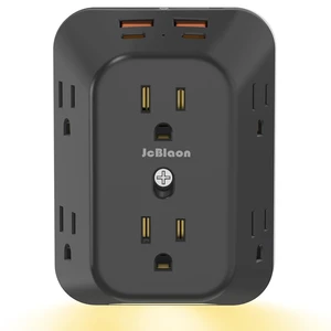 Multi Plug Outlet Surge Protector with Night Light, 6 Outlet Splitter with 4 USB Ports (2 USB C), 4 Sided 1050j Surge Protector Power Strip for Home Office Dorm Essentials-Black Multi Plug Outlet Surge Protector with Night Light, 6 Outlet Splitter with 4 USB Ports (2 USB C), 4 Sided 1050j Surge Protector Power Strip for Home Office Dorm Essentials-Black