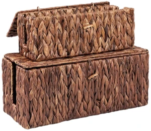 Cable Management Box with Lid, 2Pack Handwoven Real Water Hyacinth Cord Hider Organizer Boxes,2 Side Open Slots Storage Box to Hide Cords Power Strip for Desk, Floor, Office Cable Management Box with Lid, 2Pack Handwoven Real Water Hyacinth Cord Hider Organizer Boxes,2 Side Open Slots Storage Box to Hide Cords Power Strip for Desk, Floor, Office