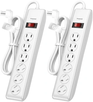 6FT 6 Outlet Power Strip Surge Protector 2 Pack, 600 Joules, Twist-to-Close Safety Covers, 90 Degree Flat Plug, Overload Protection, Wall Mount Power Strip for Home Office and Bedroom 6FT 6 Outlet Power Strip Surge Protector 2 Pack, 600 Joules, Twist-to-Close Safety Covers, 90 Degree Flat Plug, Overload Protection, Wall Mount Power Strip for Home Office and Bedroom