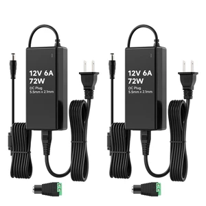 DC12V 6A 72W LED Driver 2 Pack, Class 2 Transformer 100-240V AC to 12V DC 72W Converter, Over Voltage Protection, Short Circuit Protection DC12V 6A 72W LED Driver 2 Pack, Class 2 Transformer 100-240V AC to 12V DC 72W Converter, Over Voltage Protection, Short Circuit Protection
