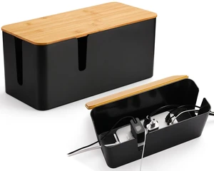 2 Pack Cable Management Box, Large & XL, Power Strip Organizer, Black Extra-Tall Design for Oversized Adapters, Fits Power Strips Up to 13.4" Long, Natural Bamboo Lid, Ideal for Desks, TV Areas 2 Pack Cable Management Box, Large & XL, Power Strip Organizer, Black Extra-Tall Design for Oversized Adapters, Fits Power Strips Up to 13.4" Long, Natural Bamboo Lid, Ideal for Desks, TV Areas