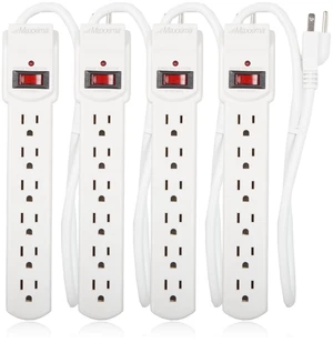 6 Outlet Power Strip Surge Protector, White, 300 Joules, 4 Pack Red On/Off Switch, Powers Multiple Electronics Simultaneously, Perfect for Home Appliances 6 Outlet Power Strip Surge Protector, White, 300 Joules, 4 Pack Red On/Off Switch, Powers Multiple Electronics Simultaneously, Perfect for Home Appliances