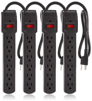 4-Pack 6 Outlet Power Strip Surge Protector - 300 Joules, Features Red On/Off Switch, Powers Multiple Electronics and Devices Simultaneously, Perfect for Home Appliances - Black 4-Pack 6 Outlet Power Strip Surge Protector - 300 Joules, Features Red On/Off Switch, Powers Multiple Electronics and Devices Simultaneously, Perfect for Home Appliances - Black