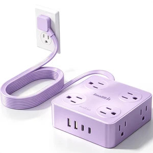Extension Cord with Multiple Outlets, 10FT Flat Plug Power Strip, Power Strips with USB Ports, 8 Outlets, Outlets Extender for Home Office, Purple Extension Cord with Multiple Outlets, 10FT Flat Plug Power Strip, Power Strips with USB Ports, 8 Outlets, Outlets Extender for Home Office, Purple