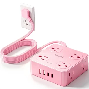 Power Strip, Extension Cord with Multiple Outlets, 10FT Flat Plug Power Strip with USB Ports, 8 Outlets, Outlet Extender for Home Office, Pink Power Strip, Extension Cord with Multiple Outlets, 10FT Flat Plug Power Strip with USB Ports, 8 Outlets, Outlet Extender for Home Office, Pink