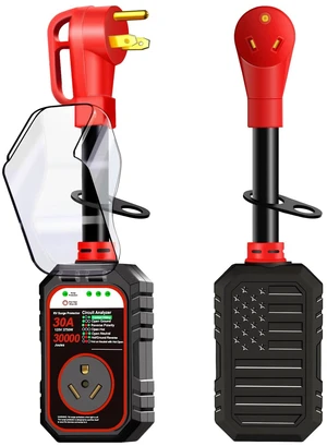 30000J 30Amp RV Surge Protector 30 Amp Flag Design - Upgraded Power Surges Voltage Protection Circuit Analyzer IP68 Waterproof Cover for 30A RVS Camper Trailer Must Haves (30Amp, Red) 30000J 30Amp RV Surge Protector 30 Amp Flag Design - Upgraded Power Surges Voltage Protection Circuit Analyzer IP68 Waterproof Cover for 30A RVS Camper Trailer Must Haves (30Amp, Red)