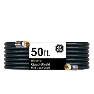 RG6 Coaxial Cable, 50 ft. F-Type Connectors, Quad Shielded Coax Cable 3 GHz Digital, in-Wall Rated, Ideal for TV Antenna, DVR, VCR, Satellite, Cable Box, Home Theater, Black, 33532 RG6 Coaxial Cable, 50 ft. F-Type Connectors, Quad Shielded Coax Cable 3 GHz Digital, in-Wall Rated, Ideal for TV Antenna, DVR, VCR, Satellite, Cable Box, Home Theater, Black, 33532