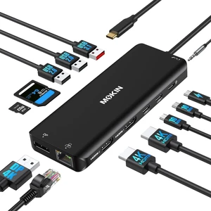 USB C Laptop Docking Station Dual Monitor Dual HDMI 4K DP Triple Display Hub, 13 in 1 USB C Hub with 3 Monitors, DisplayPort, USB 3.1, RJ45, 100W PD, Card Reader, Audio/Mic, for Dell HP, Black USB C Laptop Docking Station Dual Monitor Dual HDMI 4K DP Triple Display Hub, 13 in 1 USB C Hub with 3 Monitors, DisplayPort, USB 3.1, RJ45, 100W PD, Card Reader, Audio/Mic, for Dell HP, Black