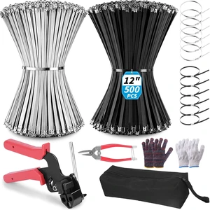 500PCS Metal Zip Ties Gun Kit, 12 Inch Heavy Duty Metal Zip Ties, Multi-Purpose Self-Locking Cable Tie Tool Set for Vehicles Farms Plants Fences Pipe Bundling, ScissorsSilver Black 500PCS Metal Zip Ties Gun Kit, 12 Inch Heavy Duty Metal Zip Ties, Multi-Purpose Self-Locking Cable Tie Tool Set for Vehicles Farms Plants Fences Pipe Bundling, ScissorsSilver Black