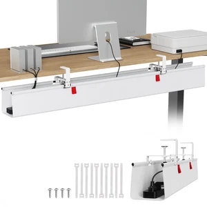 Extra Large No Drill Under Desk Cable Management Tray 48 in, White Clamp/Screw Mount, Supports Up to 70lbs, Fabric Wire Management Cable Raceways, Cord Hiders, Cord Management for Office/Home Extra Large No Drill Under Desk Cable Management Tray 48 in, White Clamp/Screw Mount, Supports Up to 70lbs, Fabric Wire Management Cable Raceways, Cord Hiders, Cord Management for Office/Home