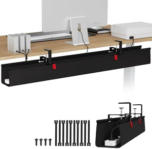 Extra Large No Drill Under Desk Cable Management Tray 48 in, Black Clamp/Screw Mount, Supports Up to 70lbs, Fabric Wire Management Cable Raceways, Cord Hiders, Cord Management for Office/Home Extra Large No Drill Under Desk Cable Management Tray 48 in, Black Clamp/Screw Mount, Supports Up to 70lbs, Fabric Wire Management Cable Raceways, Cord Hiders, Cord Management for Office/Home