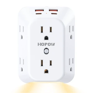 Outlet Extender, Night Light, 6AC&2A2C, ETL, 1050J, Outlet with USB Ports Flat outlet extender, auto nightlight, surge protector, 1.9in spacing, 12W, outlet splitter for Home Office Dorm Room, White Outlet Extender, Night Light, 6AC&2A2C, ETL, 1050J, Outlet with USB Ports Flat outlet extender, auto nightlight, surge protector, 1.9in spacing, 12W, outlet splitter for Home Office Dorm Room, White