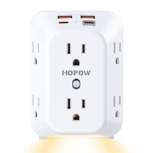 Outlet Extender, PD20W, Night Light, 6AC&2A2C, ETL, Multi Outlet Wall Plug Outlet with USB Ports, 1050J, 1.9in spacing, auto nightlight, surge protector, wall outlet extender for Home Office, White Outlet Extender, PD20W, Night Light, 6AC&2A2C, ETL, Multi Outlet Wall Plug Outlet with USB Ports, 1050J, 1.9in spacing, auto nightlight, surge protector, wall outlet extender for Home Office, White