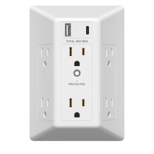 6-Outlet Surge Expander, 36W, Surge Protector Up to 1500J, UL Listed Matte White, USB Wall Multi Outlet Extender, Fast Charging, LED Indicator, Thermoplastic 6-Outlet Surge Expander, 36W, Surge Protector Up to 1500J, UL Listed Matte White, USB Wall Multi Outlet Extender, Fast Charging, LED Indicator, Thermoplastic