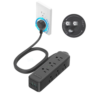 360° Rotating Flat Plug Power Strip 5ft with USB PD 20W, 9 AC, Black Flat Extension Cord Surge Protector 1300J, 1625W, Wall Mountable, for Home Office Travel Dorm Room Essentials 360° Rotating Flat Plug Power Strip 5ft with USB PD 20W, 9 AC, Black Flat Extension Cord Surge Protector 1300J, 1625W, Wall Mountable, for Home Office Travel Dorm Room Essentials