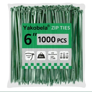 Green Zip Ties 6", 1000 Pack, Cable Ties UV Resistant, Wire Ties 25 lbs Tensile Strength for Garden, Plants, Holiday Lights Green Zip Ties 6", 1000 Pack, Cable Ties UV Resistant, Wire Ties 25 lbs Tensile Strength for Garden, Plants, Holiday Lights