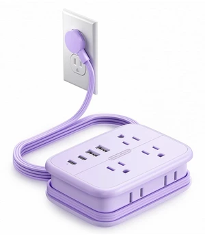 Purple Travel Power Strip, 6 Outlets 4 USB Ports(2 USB C), 4ft Purple Extension Cord Wrapped Around Small Power Strip, Compact for Travel, Hotel, Cruise Approved Purple Travel Power Strip, 6 Outlets 4 USB Ports(2 USB C), 4ft Purple Extension Cord Wrapped Around Small Power Strip, Compact for Travel, Hotel, Cruise Approved