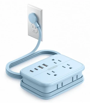 Travel Power Strip, 6 Outlets 4 USB Ports(2 USB C), 4ft Extension Cord Wrapped Around Small Power Strip, Compact for Travel, Hotel, Cruise Approved, Blue Travel Power Strip, 6 Outlets 4 USB Ports(2 USB C), 4ft Extension Cord Wrapped Around Small Power Strip, Compact for Travel, Hotel, Cruise Approved, Blue