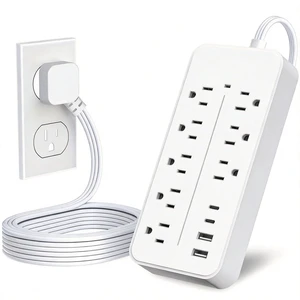 Flat Extension Cord Surge Protector Power Strip with 8 Outlets 4 USB, Flat Plug Extension Cord with Multiple Outlets, 3 Prong Outlet Extender for Indoor, Office Supplies, Dorm Room Essentials, White Flat Extension Cord Surge Protector Power Strip with 8 Outlets 4 USB, Flat Plug Extension Cord with Multiple Outlets, 3 Prong Outlet Extender for Indoor, Office Supplies, Dorm Room Essentials, White