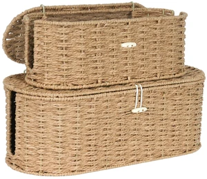 Set of 2 Cable Management Box, Handwoven Cord Hider Box with 3 Open Slots Cable Organizer Box with Lockable Lid, Cord Storage Box to Hide Power Strip, Router, USB Hub, TV Wires for Home, Office Set of 2 Cable Management Box, Handwoven Cord Hider Box with 3 Open Slots Cable Organizer Box with Lockable Lid, Cord Storage Box to Hide Power Strip, Router, USB Hub, TV Wires for Home, Office