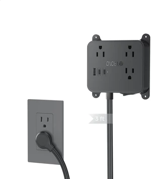 Flat Plug Power Strip, 3FT Short Extension Cord with 3 AC Outlets Wall Mount Charging Station with 2 USB-C & 1 USB-A, In Cabinet Power Outlet, Attach behind TV or under Desk Vanity Counter Flat Plug Power Strip, 3FT Short Extension Cord with 3 AC Outlets Wall Mount Charging Station with 2 USB-C & 1 USB-A, In Cabinet Power Outlet, Attach behind TV or under Desk Vanity Counter