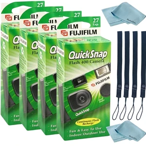 Fujifilm QuickSnap Flash 400 Disposable 35mm Camera 4 Pack 4 Hand Straps 2 Microfiber Cloth, Green, 7033661 Fujifilm QuickSnap Flash 400 Disposable 35mm Camera 4 Pack 4 Hand Straps 2 Microfiber Cloth, Green, 7033661