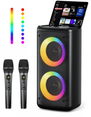 Bluetooth Speaker with 2 Wireless Microphones, 30W Big Party Speaker for Adults Kid Karaoke with Lights, Portable 6000mAh Large Battery Speaker Support TWS/AUX/USB/TF Card for Home Party Gift Bluetooth Speaker with 2 Wireless Microphones, 30W Big Party Speaker for Adults Kid Karaoke with Lights, Portable 6000mAh Large Battery Speaker Support TWS/AUX/USB/TF Card for Home Party Gift
