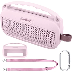 Soft Silicone Case for Bose SoundLink Flex 2nd Gen, Pink Skin-Friendly Handle, Adjustable Shoulder Strap, Crossbody Carrying, Aluminum Carabiner, Lightweight Soft Silicone Case for Bose SoundLink Flex 2nd Gen, Pink Skin-Friendly Handle, Adjustable Shoulder Strap, Crossbody Carrying, Aluminum Carabiner, Lightweight