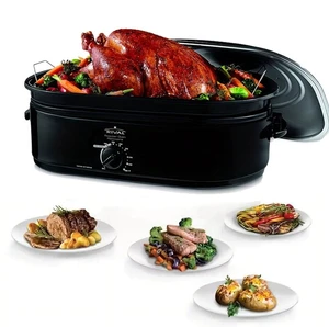 16 Quart Large capacity Electric Roaster, Temperature Control with Defrost/Warm Function, Stainless Steel, Roaster Oven with Self-Basting Lid, Electric Roaster with Removable Pan & Rack 16 Quart Large capacity Electric Roaster, Temperature Control with Defrost/Warm Function, Stainless Steel, Roaster Oven with Self-Basting Lid, Electric Roaster with Removable Pan & Rack
