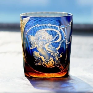 Japanese Style Whisky Glass Tumbler Edo Kiriko Glass Hand Cut To Clear 9oz Blue Japanese Style Whisky Glass Tumbler Edo Kiriko Glass Hand Cut To Clear 9oz Blue